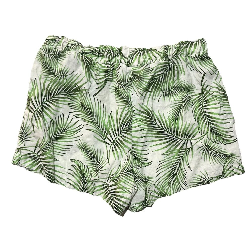 Sigrid Olsen Palm Frond Elastic Waist Linen Blend Shorts Size Large
